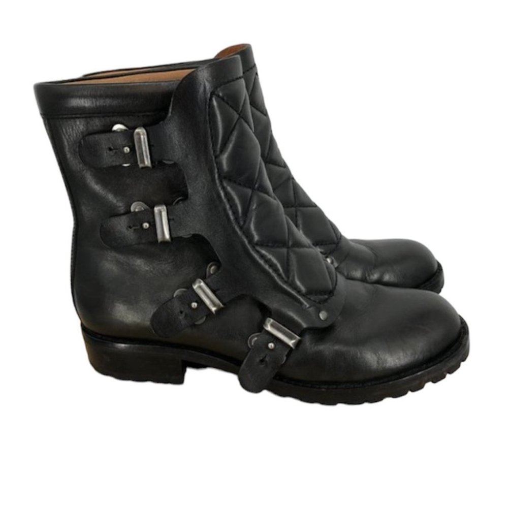 Marc by Marc Jacobs black leather quilted ankle boots three buckles size 38